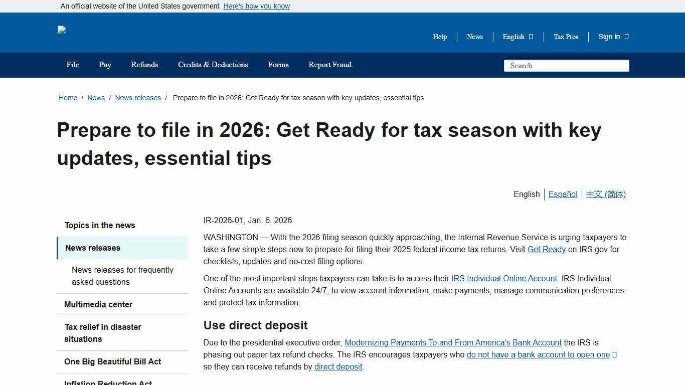 Prepare to file in 2026: Get Ready for tax season with key updates, essential tips Internal Revenue Service