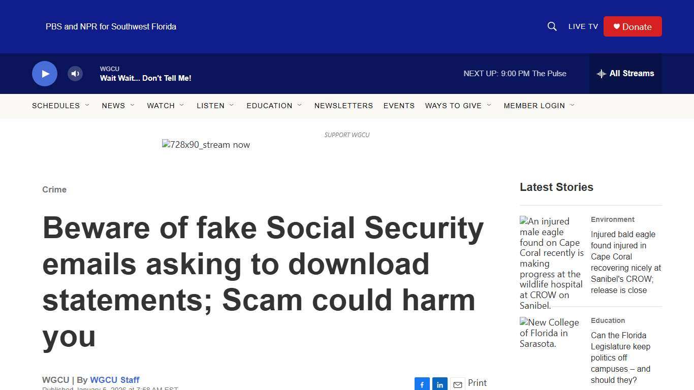 Beware of fake Social Security emails asking to download statements; Scam could harm you WGCU PBS & NPR for Southwest Florida